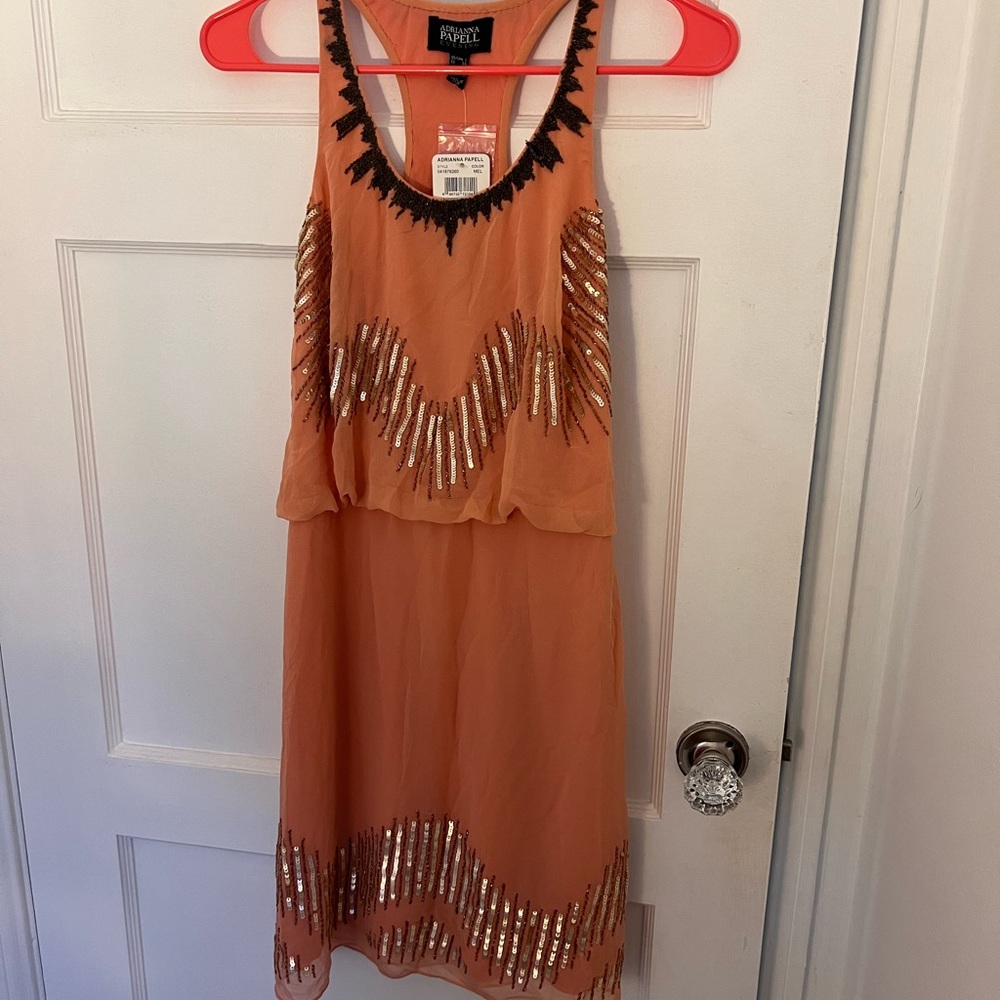 Adrianna Papell beaded coral cocktail dress never worn